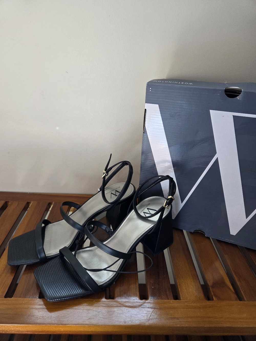 Worthington Black Strappy 3.75 In Square-Toe Sandals NEW